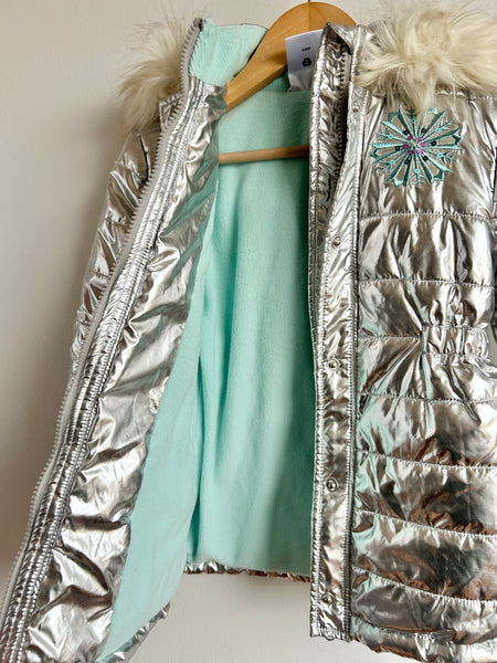 Disney Silver Metallic Jacket with Furry Hood • 2-3 years