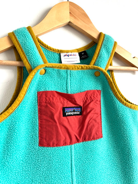Patagonia Teal and Gold Fleece Overalls • 3-4 years