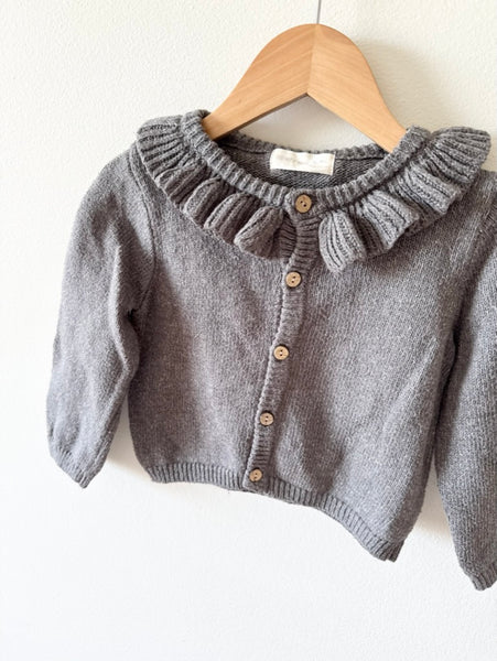 Quincy Mae Grey Ruffle Cardigan • 12-18 months