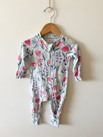 LouLou Lollipop Blue Floral Long Sleeve Zip Romper • 0-3 months