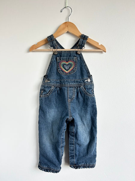 OshKosh Rainbow Heart Embroidered Overalls • 12-18 months