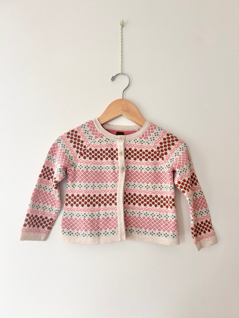 Tea Collection White and Red Patterned Cardigan • 2-3 years *