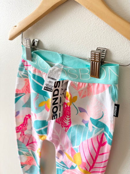 NEW Bonds Floral Leggings with Blue Waistband • 18-24 months