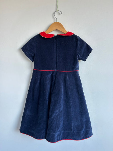 Mini Boden Blue Short Sleeve Velvet Collared Dress • 5-7 years