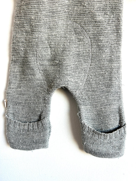 Disana Knit Light Grey Button Cozy Romper • 0-3 months