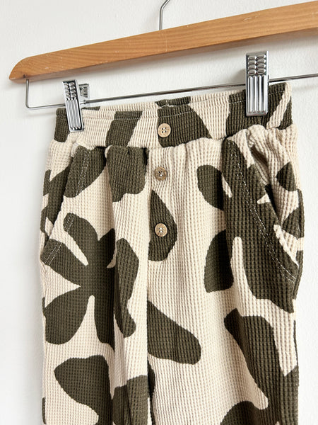 Zara Cream and Green Waffle Big Floral Pants • 4-5 years