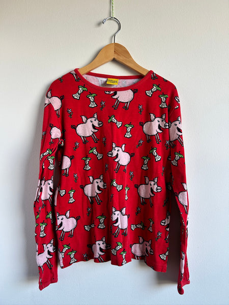 Duns Pig Print Long Sleeve Red Shirt • 11-12 years (152cm)