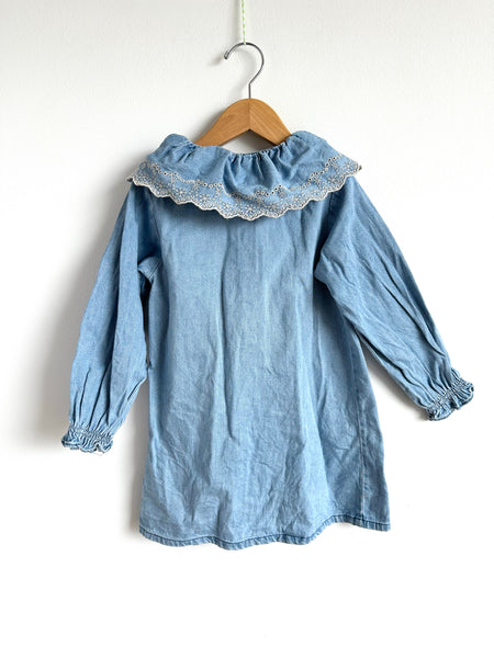 Zara Long Sleeve Denim Dress with Embroidered Collar • 5 years – Hip Hip Hooray Kids