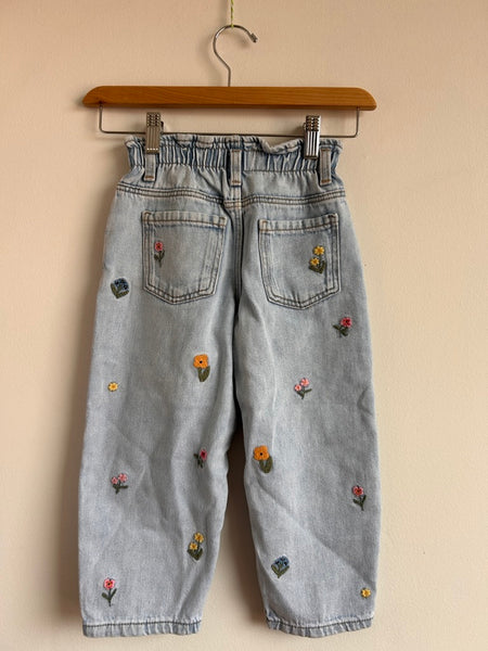 Zara Paperbag Waist Embroidered Lightwash Jeans • 5-6 years