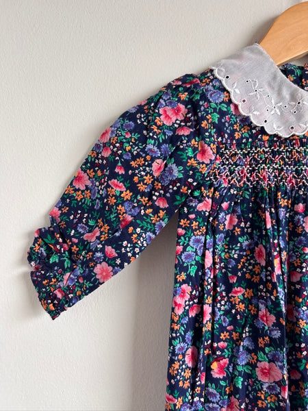 Vintage Caboodles Smocked Blue Floral Collared Dress • 12-18 months (80cm)