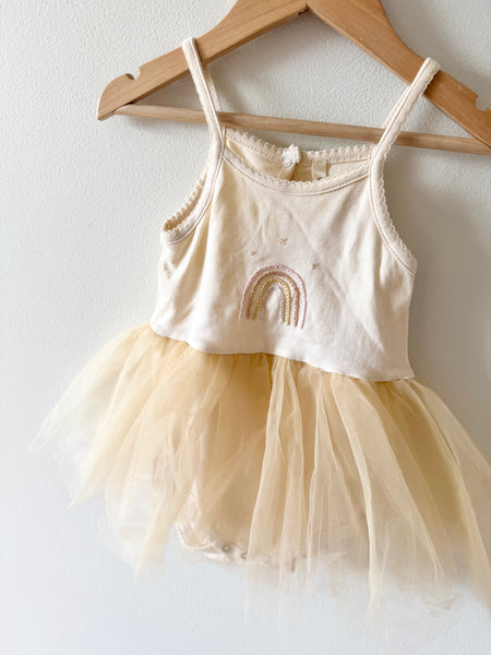 Wild Wawa Beige Rainbow Tutu Onesie Dress • 18-24 months