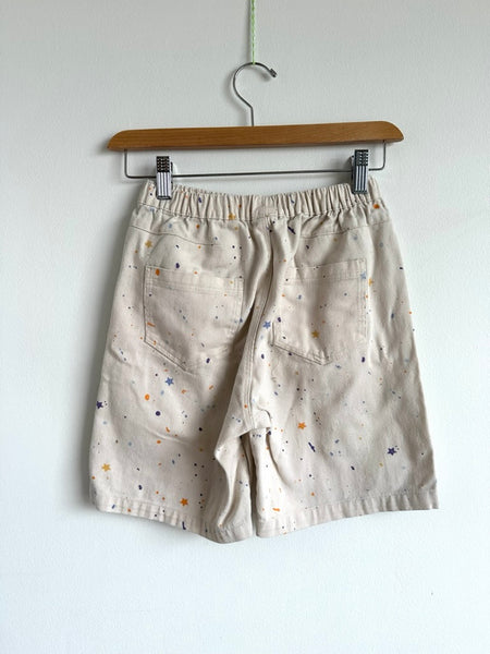 H&M Splatter Paint White Elastic Waist Denim Shorts • 6-8 years