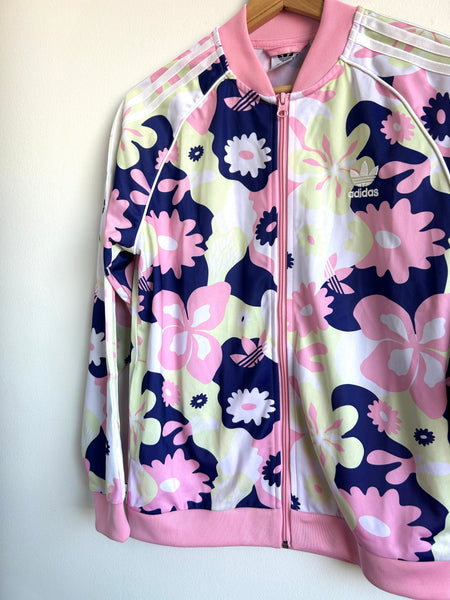 NEW Adidas Track Jacket Pink and Blue Flowers • 12-14 years