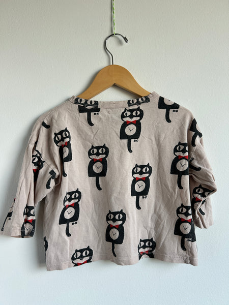 Bobo Choses Cat Clock Long Sleeve Drop Shoulder Top • 2-3 years