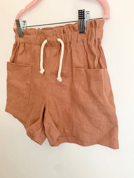 NEW Petits Vilains Linen Paperbag Waist Shorts • 6-7 years