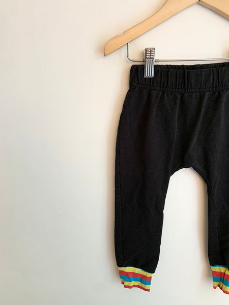 Whistle and Flute Black Joggers with Rainbow Cuffs • 1-2 years