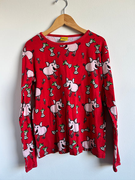 Duns Pig Print Long Sleeve Red Shirt • 11-12 years (152cm)