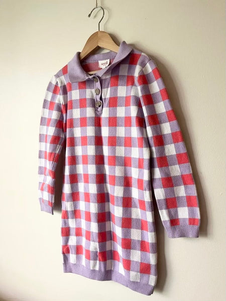 Seed Heritage Knit Long Sleeve Collared Gingham Dress • 7-8 years
