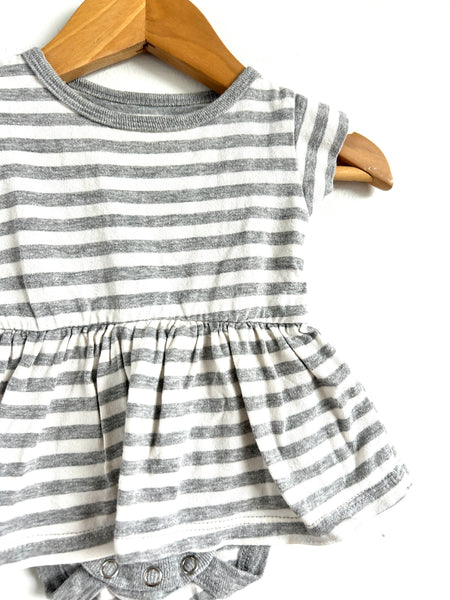 Mini Mioche Grey and Cream Striped Onesie Dress • 0-3 months