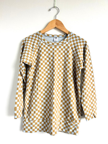 Little and Lively Blue and Brown Checkered Long Sleeve Top • 7-8 years