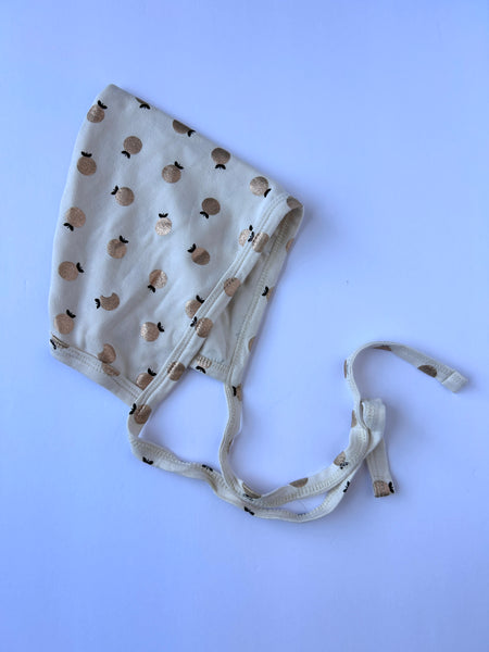 Little and Lively White Pixie Bonnet with Gold Apples • 6-12 months