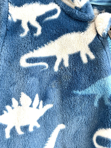Hatley Blue Fuzzy Dino Bunting Romper • 1-2 years