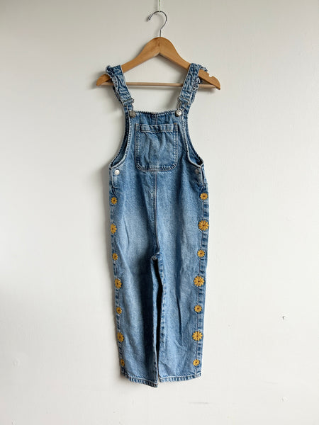 Zara Denim Overalls with Yellow Flowers • 5-6 years