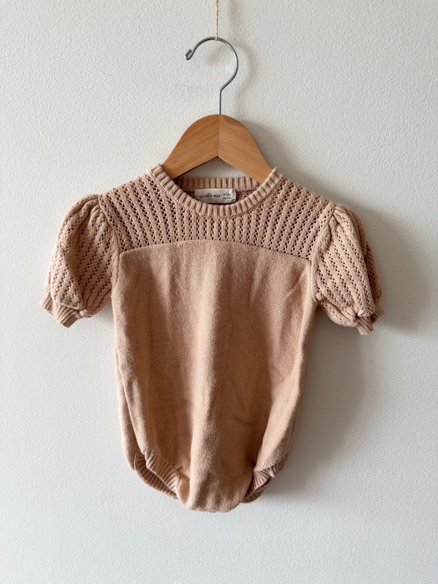 Quincy Mae Cream Eyelet Bubble Romper • 6-12 months