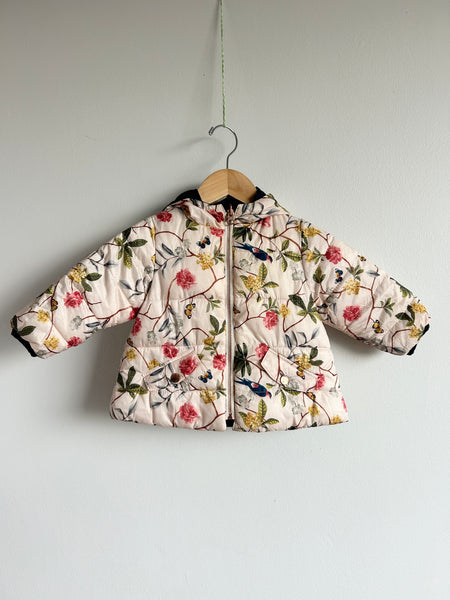 Zara Reversible Navy and Light Pink Floral Puffy Jacket • 6-12 months
