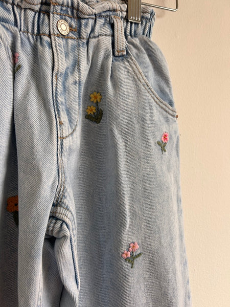 Zara Paperbag Waist Embroidered Lightwash Jeans • 5-6 years