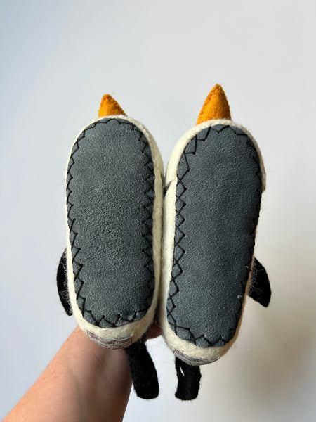 SewHeartFelt Felted Wool Penguin Slippers • 6-7c (6.5" long)