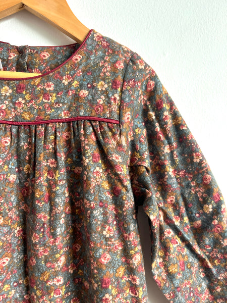 Wheat Flannel Long Sleeve Dress with Ruffle • 5-6 years