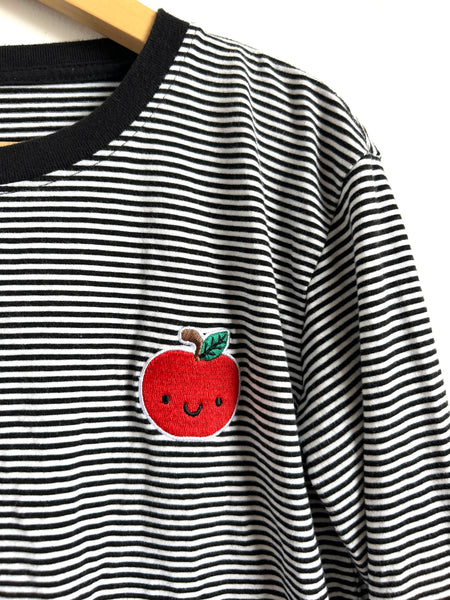 Whistle and Flute Striped Apple Embroidery Long Sleeve Top • 10-12 years