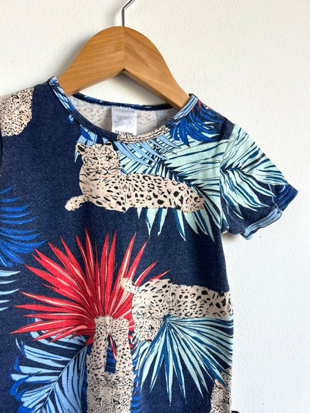 Bonds Leopard Red Blue Leaves Short Romper • 18-24 months