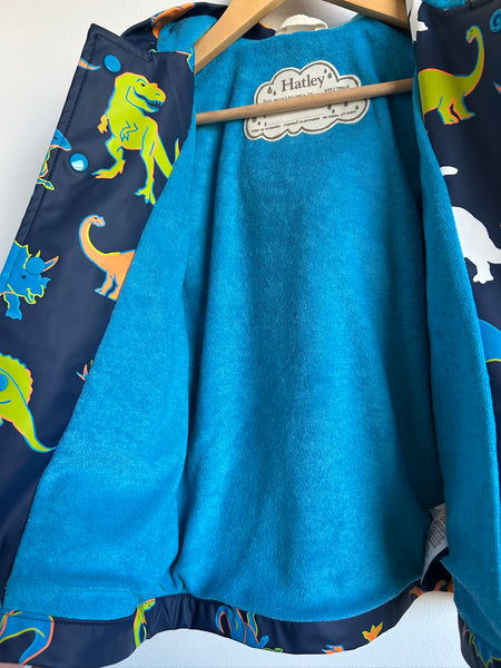 Hatley Dark Blue Dino Terry Lined Jacket • 3-4 years
