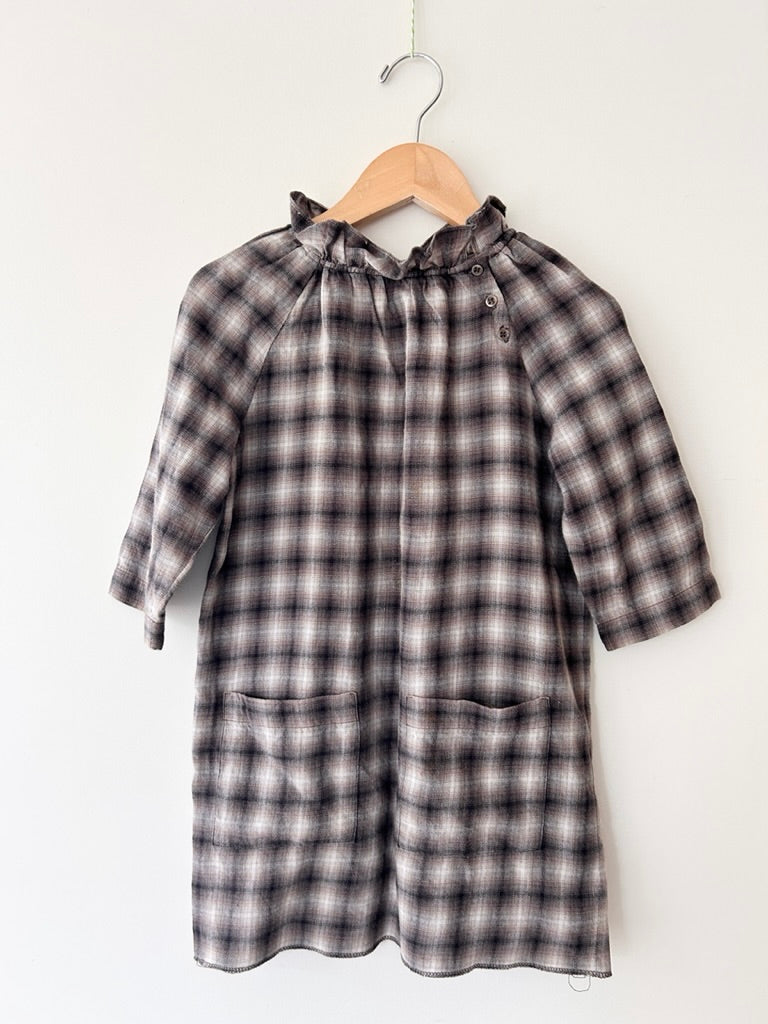 Bonpoint Brown Sparkly Plaid Dress • 5-6 years *