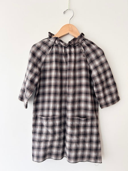 Bonpoint Brown Sparkly Plaid Dress • 5-6 years *