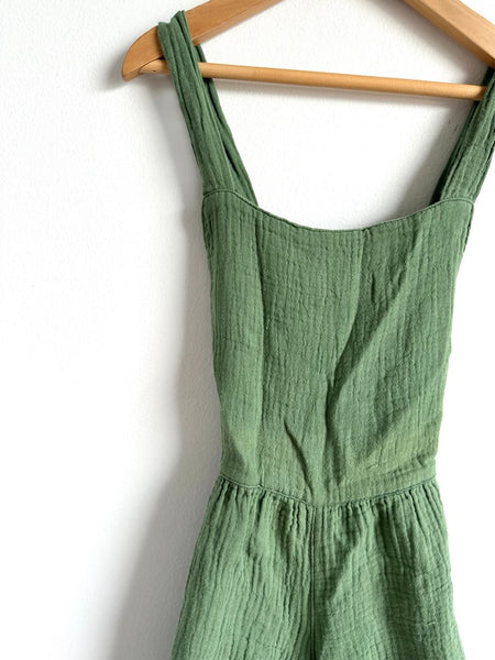 Mabo Green Cotton Muslin Pinafore Romper • 8-9 years