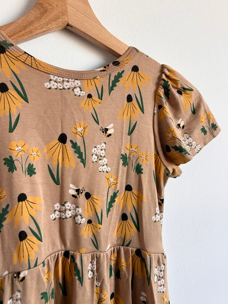 Little and Lively Brown Flower + Bee Dress • 7-8 years