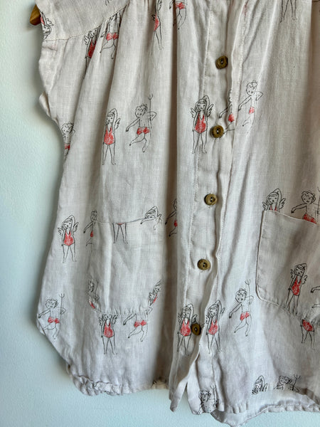 Yellowpelota Linen Button Up Short Sleeve Dress • 3-5 years