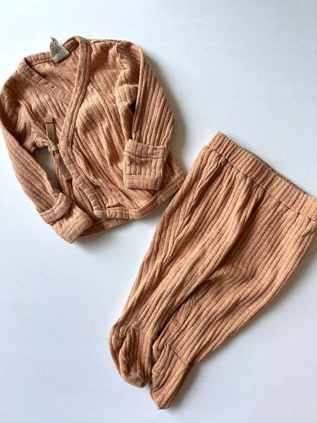 Kate Quinn 2pc Ribbed Orange Kimono Set • 0-3 months