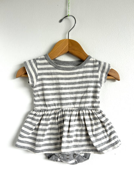 Mini Mioche Grey and Cream Striped Onesie Dress • 0-3 months
