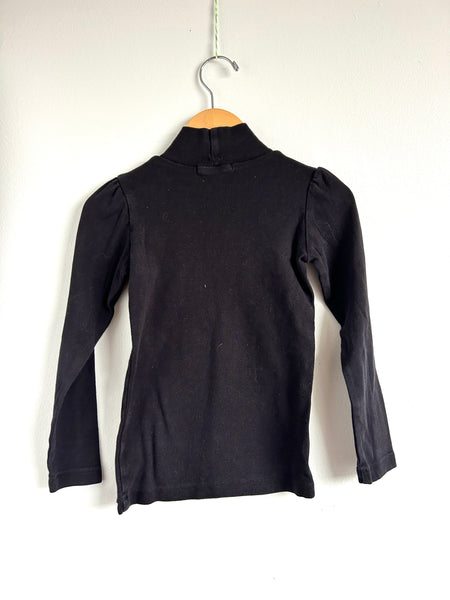 Petits Vilains Black Cotton Turtleneck with Puff Sleeves • 6-7 years