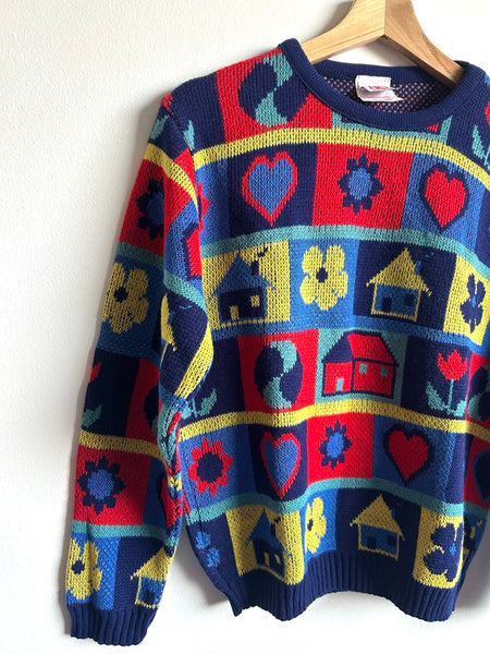 Vintage HG Kids Houses Colourful Sweater • 8-11 years