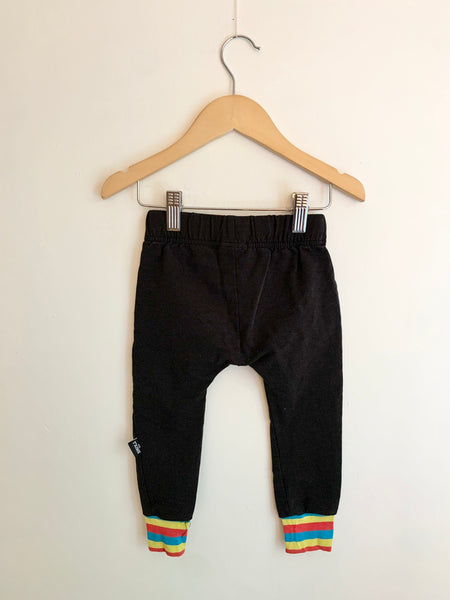 Whistle and Flute Black Joggers with Rainbow Cuffs • 1-2 years