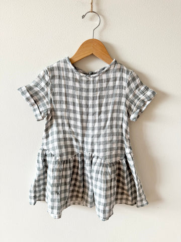 Zara Green and White Gingham Cotton Gauze Dress • 2-3 years