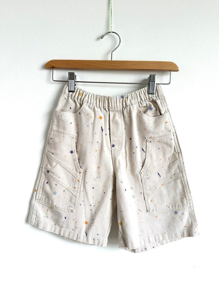 H&M Splatter Paint White Elastic Waist Denim Shorts • 6-8 years
