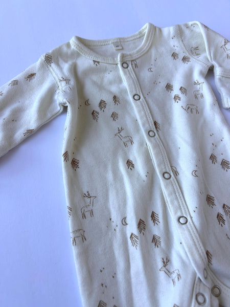 Quincy Mae White and Brown Deer Button Sleeper • Newborn
