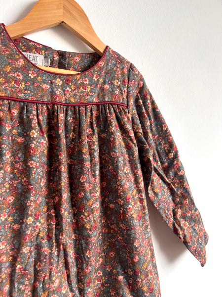 Wheat Flannel Long Sleeve Dress with Ruffle • 5-6 years