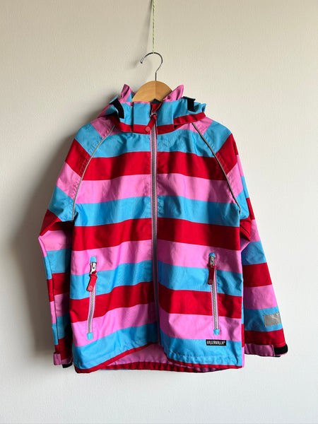 Villvervalla Pink, Blue, Red Striped Rainjacket • 9-10 years (134cm)